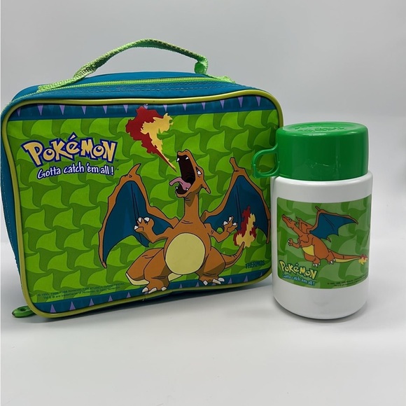 Other - Vintage 1999 Pokemon Nintendo Insulated Lunchbox Bag & Thermos Charizard